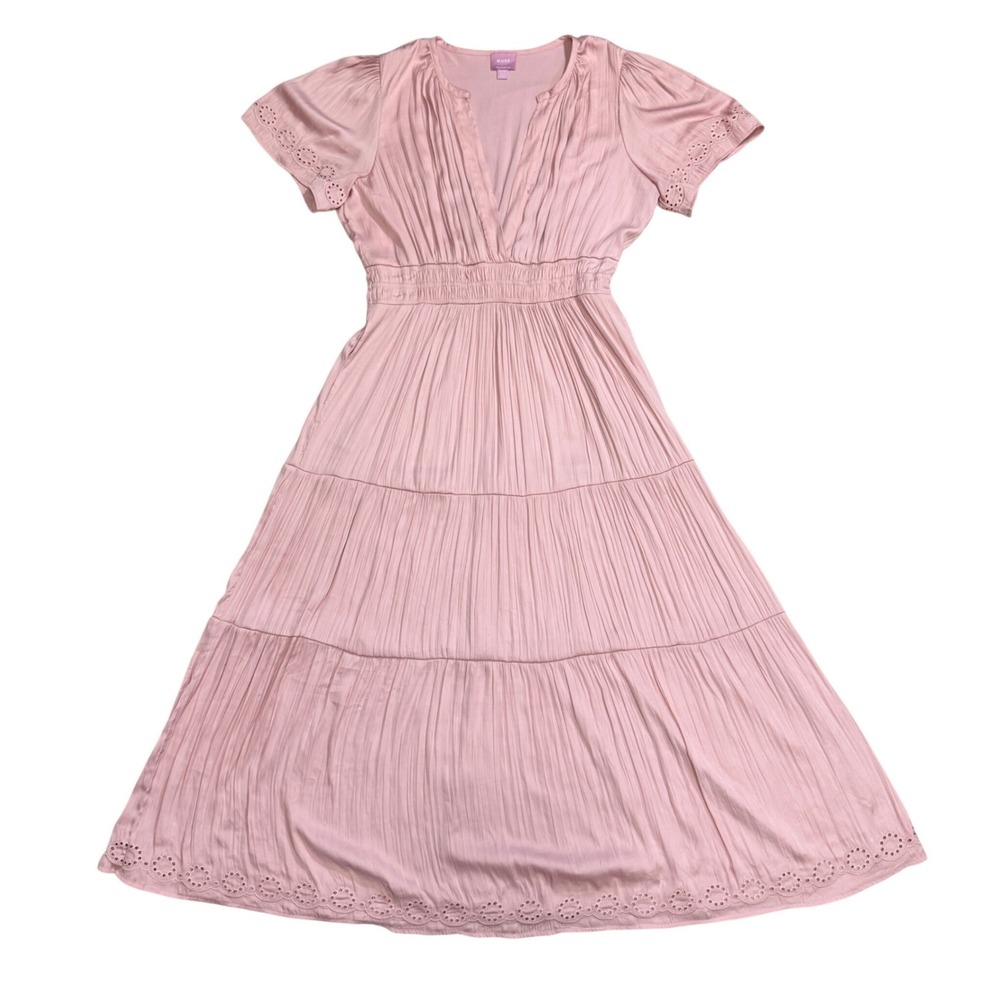Muse Republic Clothing Pink Pleated Tiered Maxi Dress XL Eyelet Smocked Waist